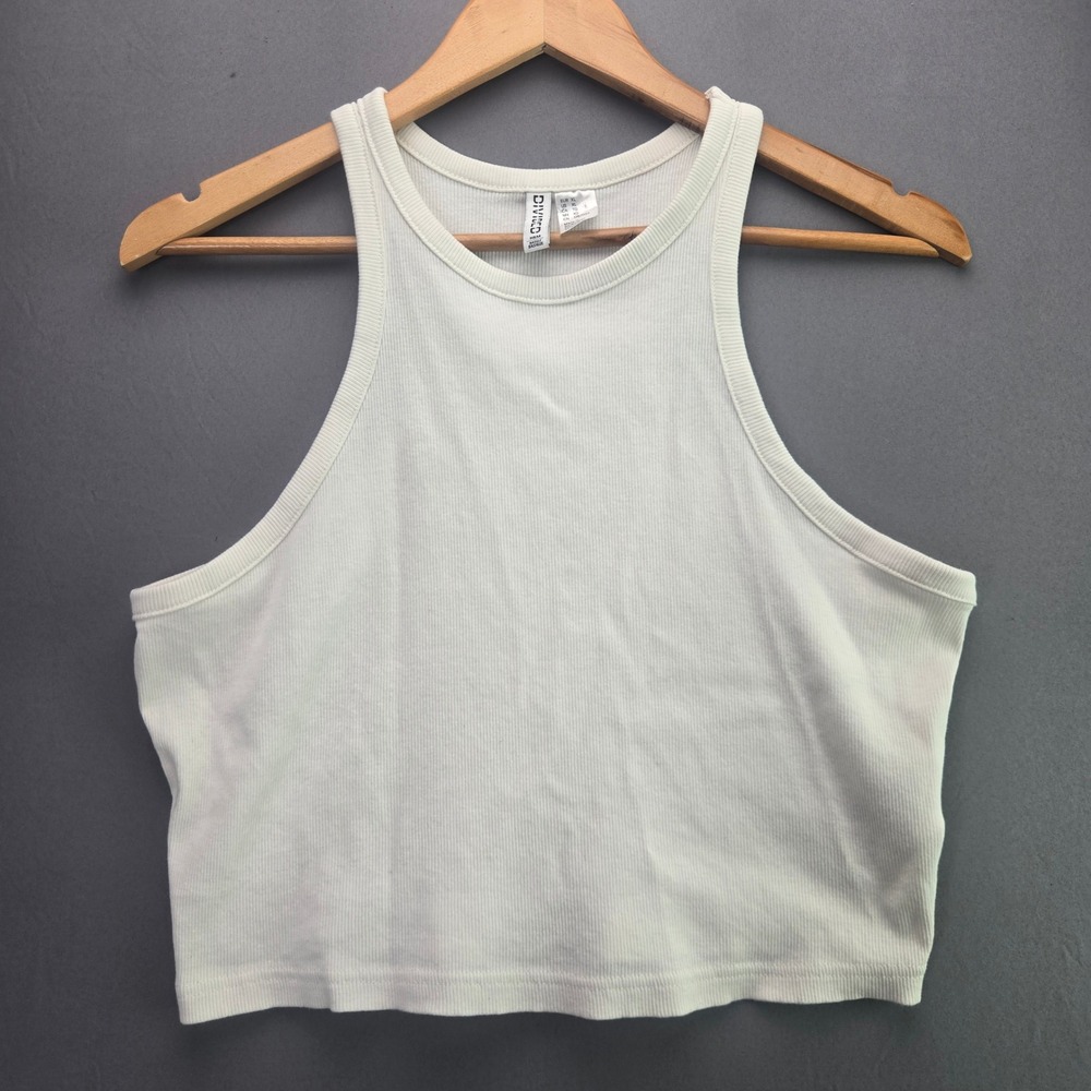 H&M Divided Tank Top Racerback Ribbed Crop XL White High Neck Basic Sleeveless